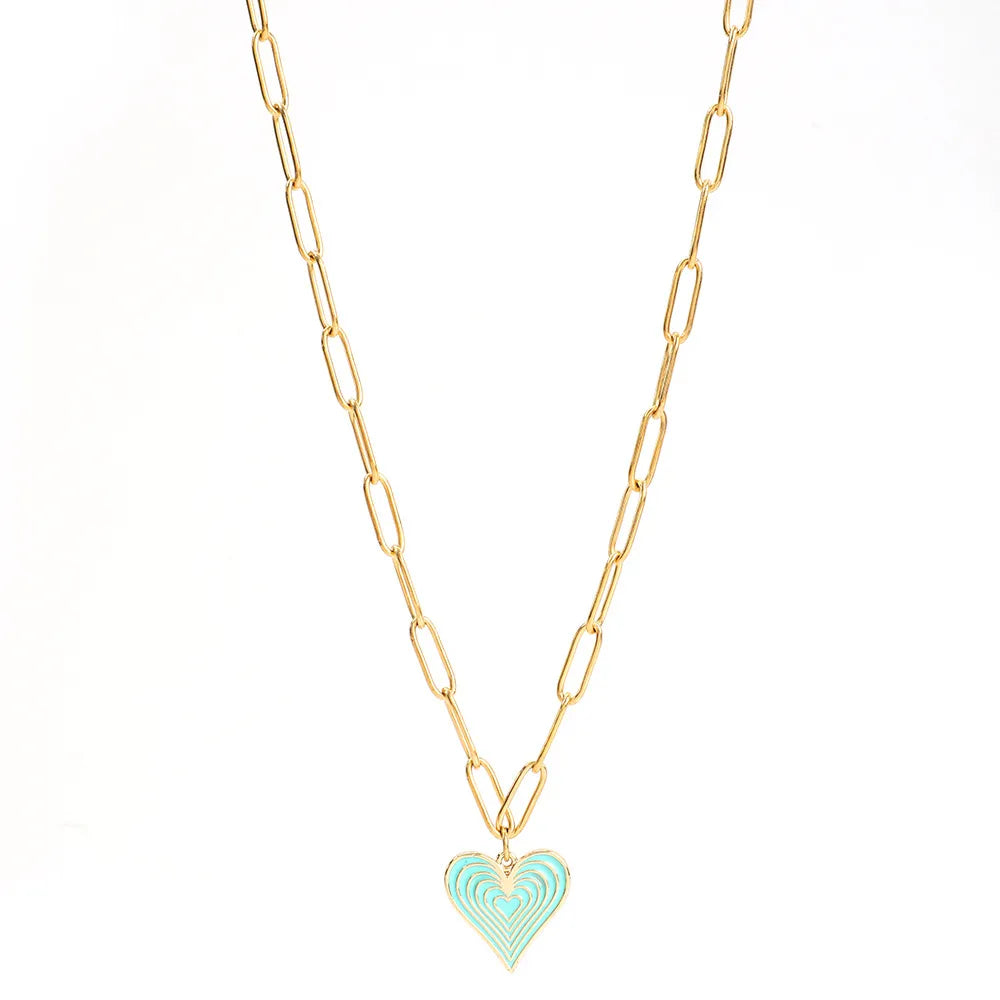 Simple Style Heart Shape Stainless Steel Alloy Enamel Plating Women'S Pendant Necklace