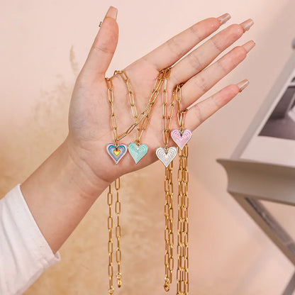 Simple Style Heart Shape Stainless Steel Alloy Enamel Plating Women'S Pendant Necklace