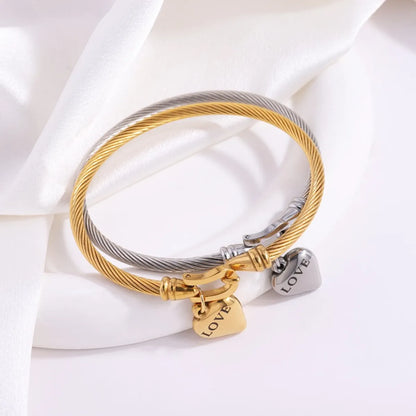 Simple Style Heart Shape Stainless Steel Bangle