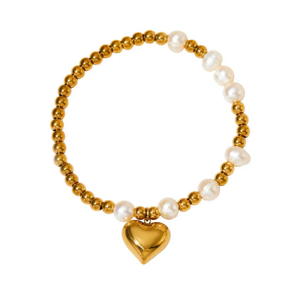 Simple Style Heart Shape 304 Stainless Steel 16K Gold Plated White Gold Plated Gold Plated Bracelets In Bulk