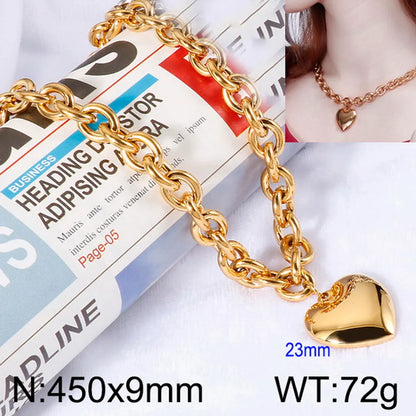 Wholesale Jewelry Simple Style Heart Shape Stainless Steel 18K Gold Plated Chain Bracelets Necklace