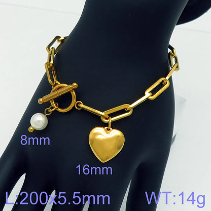 Wholesale Jewelry Simple Style Heart Shape Stainless Steel 18K Gold Plated Chain Bracelets Necklace