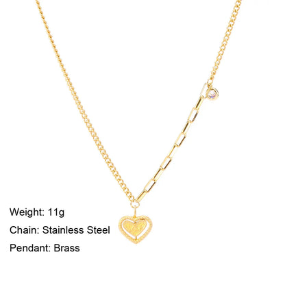 Simple Style Heart Shape Stainless Steel Copper Plating 24k Gold Plated Pendant Necklace