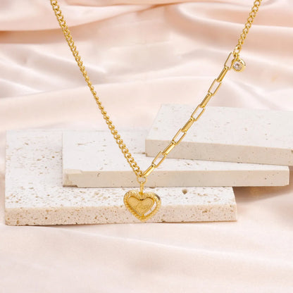 Simple Style Heart Shape Stainless Steel Copper Plating 24k Gold Plated Pendant Necklace