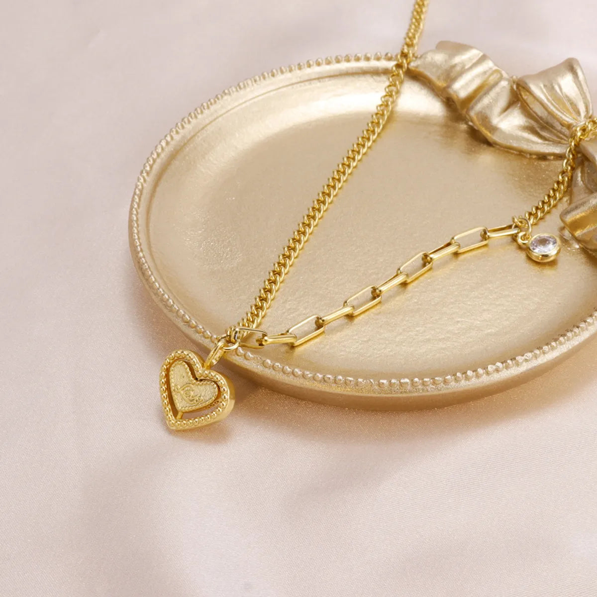 Simple Style Heart Shape Stainless Steel Copper Plating 24k Gold Plated Pendant Necklace