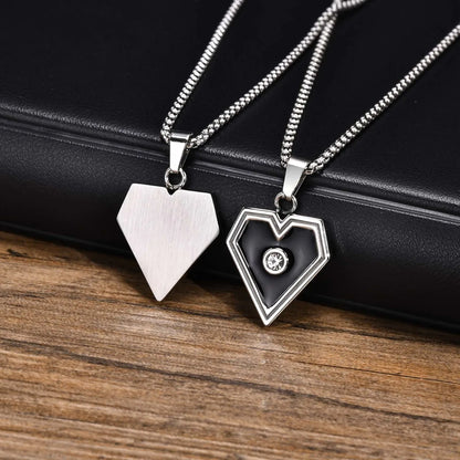 Simple Style Heart Shape 304 Stainless Steel Epoxy Inlay Rhinestones Men'S