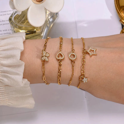 Simple Style Heart Shape Stainless Steel Gold Plated Zircon Bracelets In Bulk