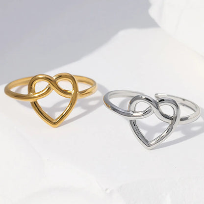 Simple Style Heart Shape Stainless Steel Hollow Out Open Ring