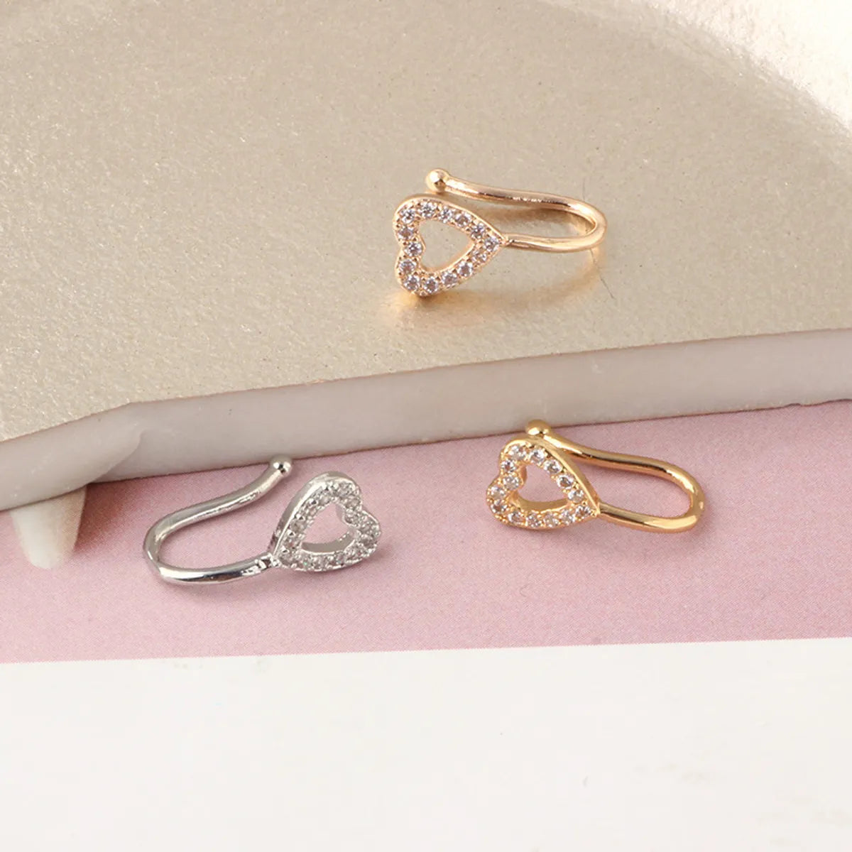 Simple Style Heart Shape Stainless Steel Inlay Zircon Nose Ring 1 Piece