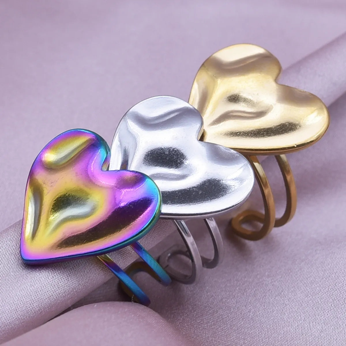 Simple Style Heart Shape Stainless Steel Irregular 18k Gold Plated Open Rings