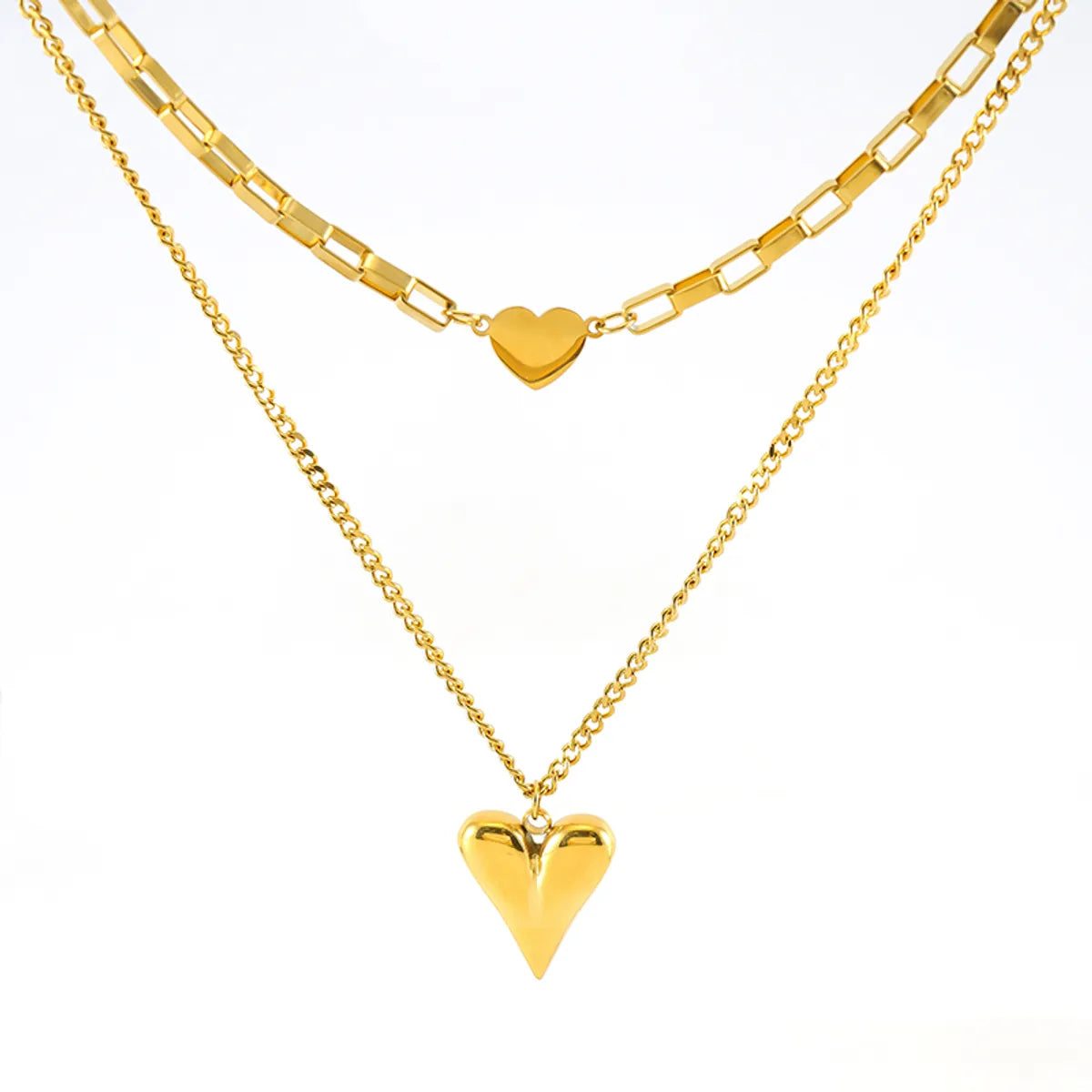 Simple Style Heart Shape Stainless Steel Plating 18k Gold Plated Double Layer Necklaces