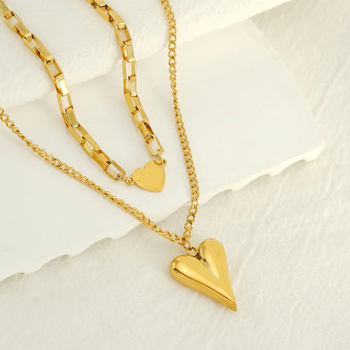 Simple Style Heart Shape Stainless Steel Plating 18k Gold Plated Double Layer Necklaces