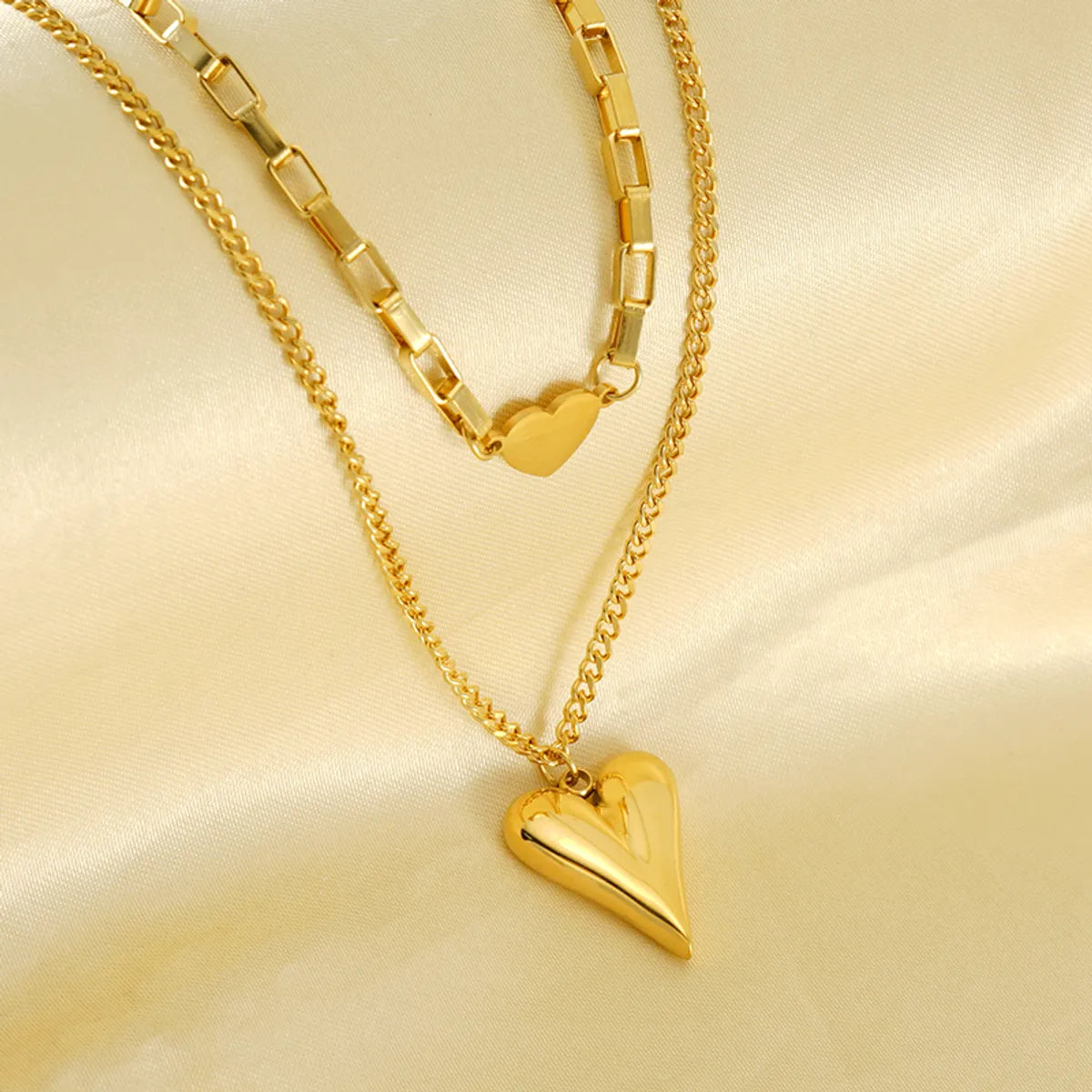 Simple Style Heart Shape Stainless Steel Plating 18k Gold Plated Double Layer Necklaces