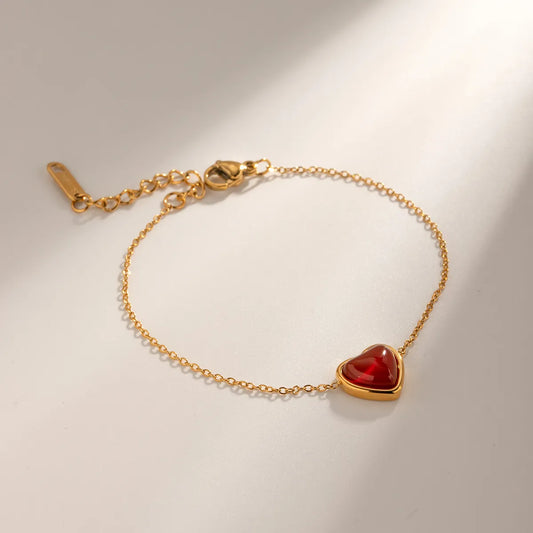 Simple Style Heart Shape Stainless Steel Plating Inlay Agate 18k Gold Plated Bracelets