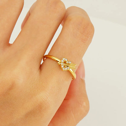 Simple Style Heart Shape Stainless Steel Plating Inlay Rhinestones 18k Gold Plated Open Rings