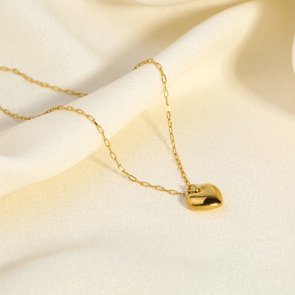 Simple Style Heart Shape Stainless Steel Plating Inlay Rhinestones 18k Gold Plated Pendant Necklace