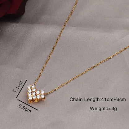 Simple Style Heart Shape Stainless Steel Plating Inlay Rhinestones 18k Gold Plated Pendant Necklace