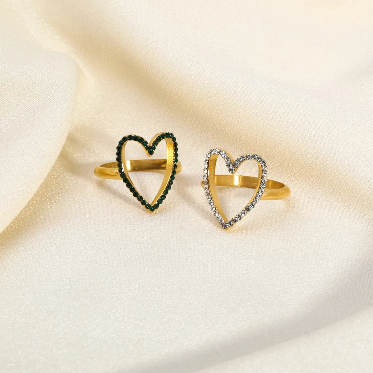 Simple Style Heart Shape Stainless Steel Plating Inlay Rhinestones 18k Gold Plated Rings