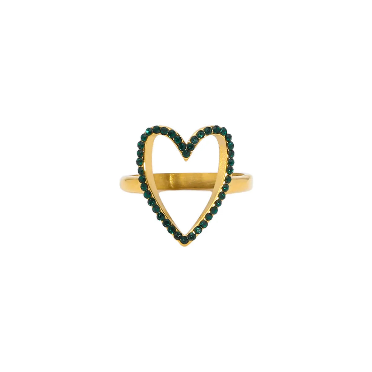 Simple Style Heart Shape Stainless Steel Plating Inlay Rhinestones 18k Gold Plated Rings