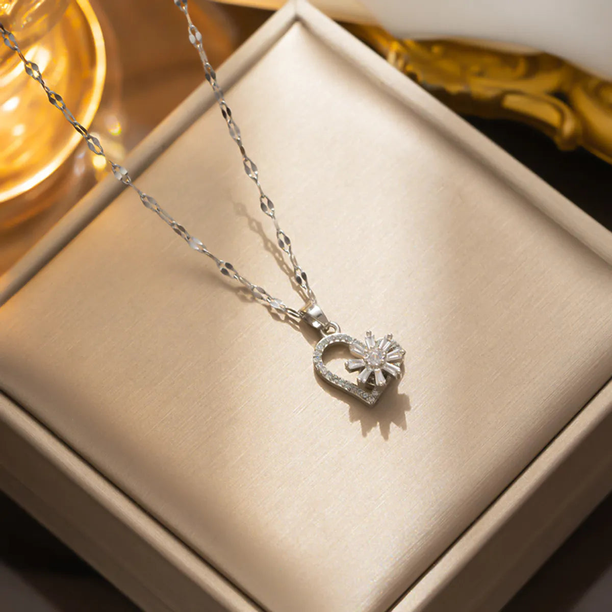 Simple Style Heart Shape Stainless Steel Plating Inlay Zircon 18k Gold Plated Pendant Necklace