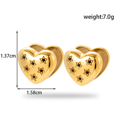 Wholesale Jewelry Simple Style Heart Shape 304 Stainless Steel Zircon Plating Inlay Rings Earrings Necklace