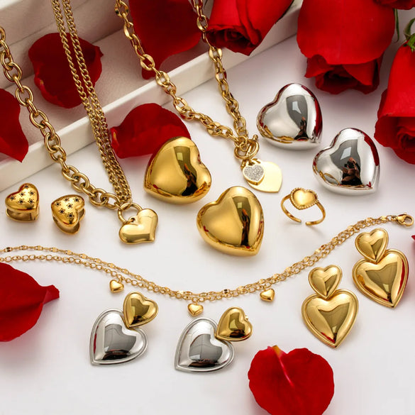 Wholesale Jewelry Simple Style Heart Shape 304 Stainless Steel Zircon Plating Inlay Rings Earrings Necklace