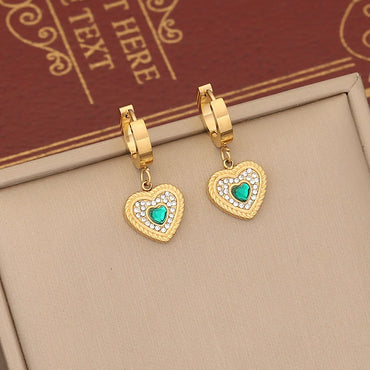 304 Stainless Steel Copper 18K Gold Plated Simple Style Plating Inlay Heart Shape Zircon Jewelry Set