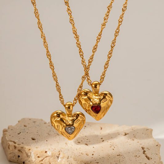 Simple Style Heart Shape Stainless Steel Plating Zircon 18k Gold Plated Pendant Necklace