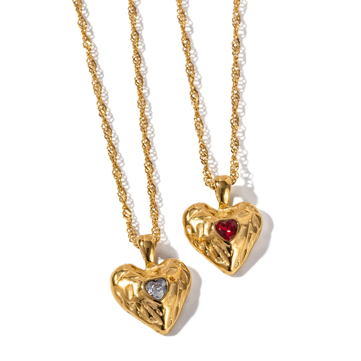 Simple Style Heart Shape Stainless Steel Plating Zircon 18k Gold Plated Pendant Necklace