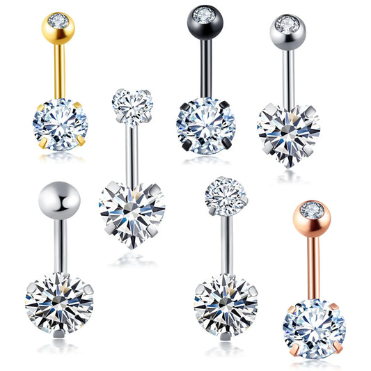 Simple Style Heart Shape Stainless Steel Plating Zircon Belly Ring 1 Piece