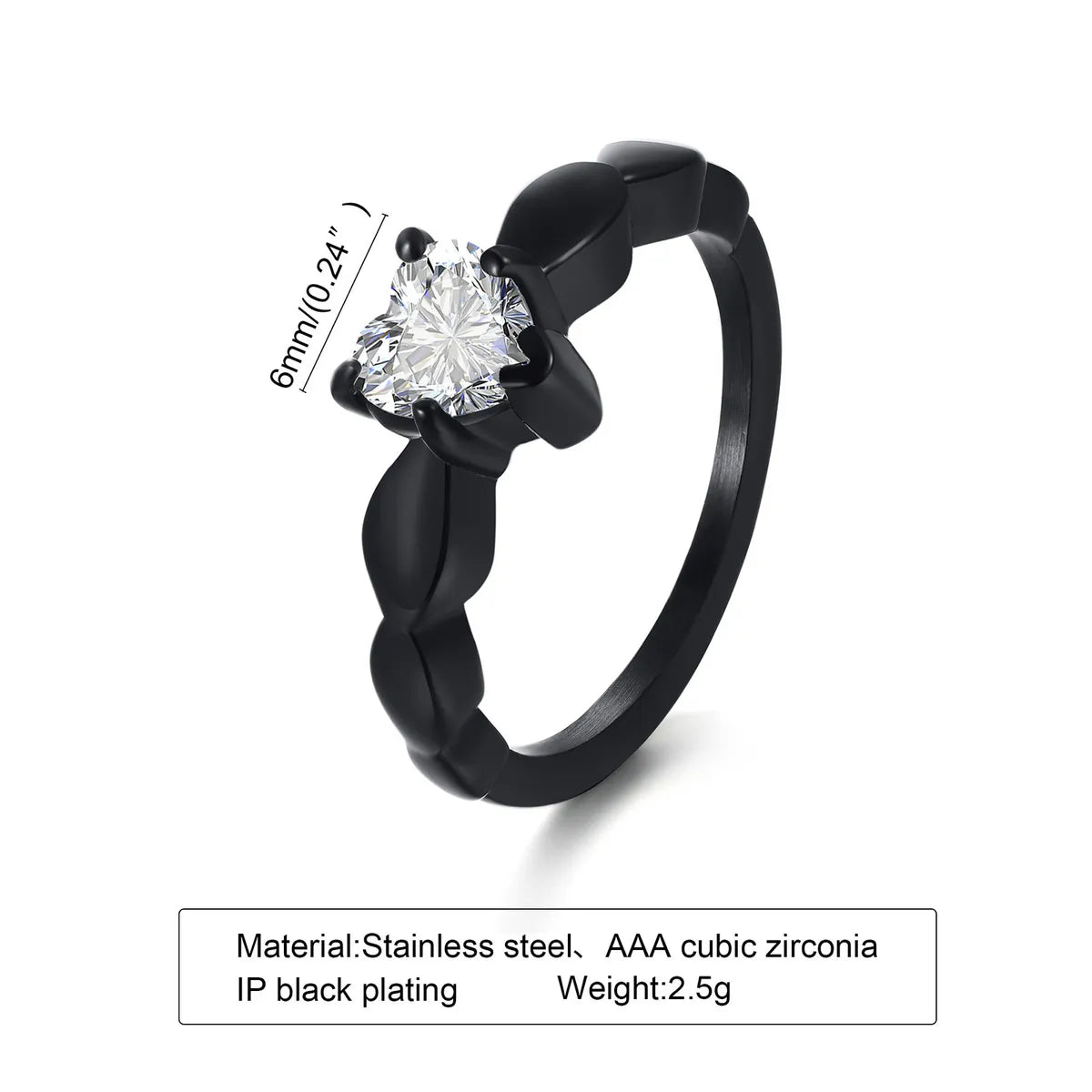 Simple Style Heart Shape Stainless Steel Rings Inlay Zircon Stainless Steel Rings