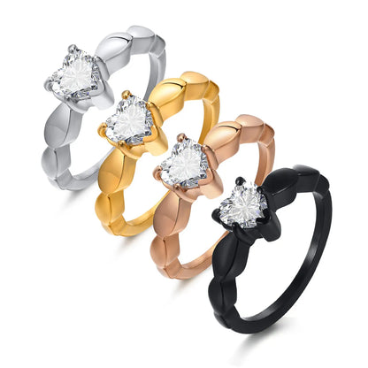 Simple Style Heart Shape Stainless Steel Rings Inlay Zircon Stainless Steel Rings