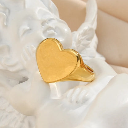 Simple Style Heart Shape Stainless Steel Gold Plated Rings