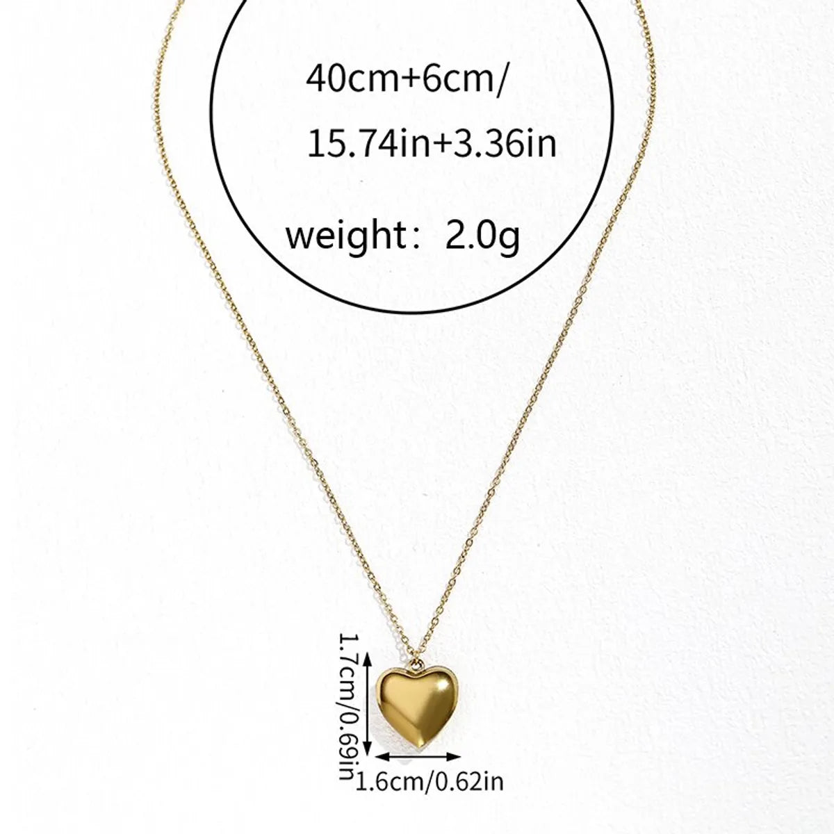 Simple Style Heart Shape Stainless Steel Three-dimensional 18k Gold Plated Pendant Necklace