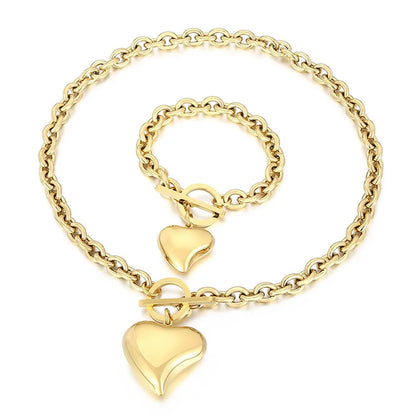 Wholesale Jewelry Simple Style Heart Shape Stainless Steel Titanium Steel 18K Gold Plated Plating Bracelets Necklace