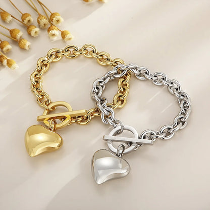 Wholesale Jewelry Simple Style Heart Shape Stainless Steel Titanium Steel 18K Gold Plated Plating Bracelets Necklace