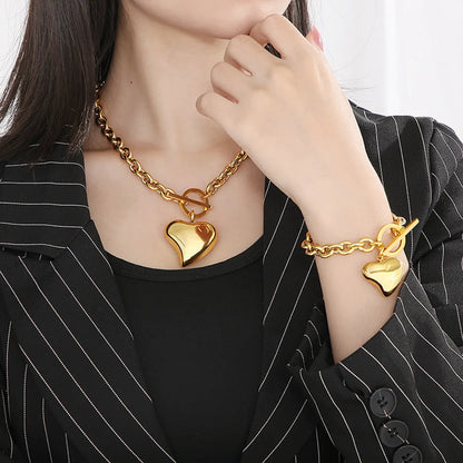 Wholesale Jewelry Simple Style Heart Shape Stainless Steel Titanium Steel 18K Gold Plated Plating Bracelets Necklace