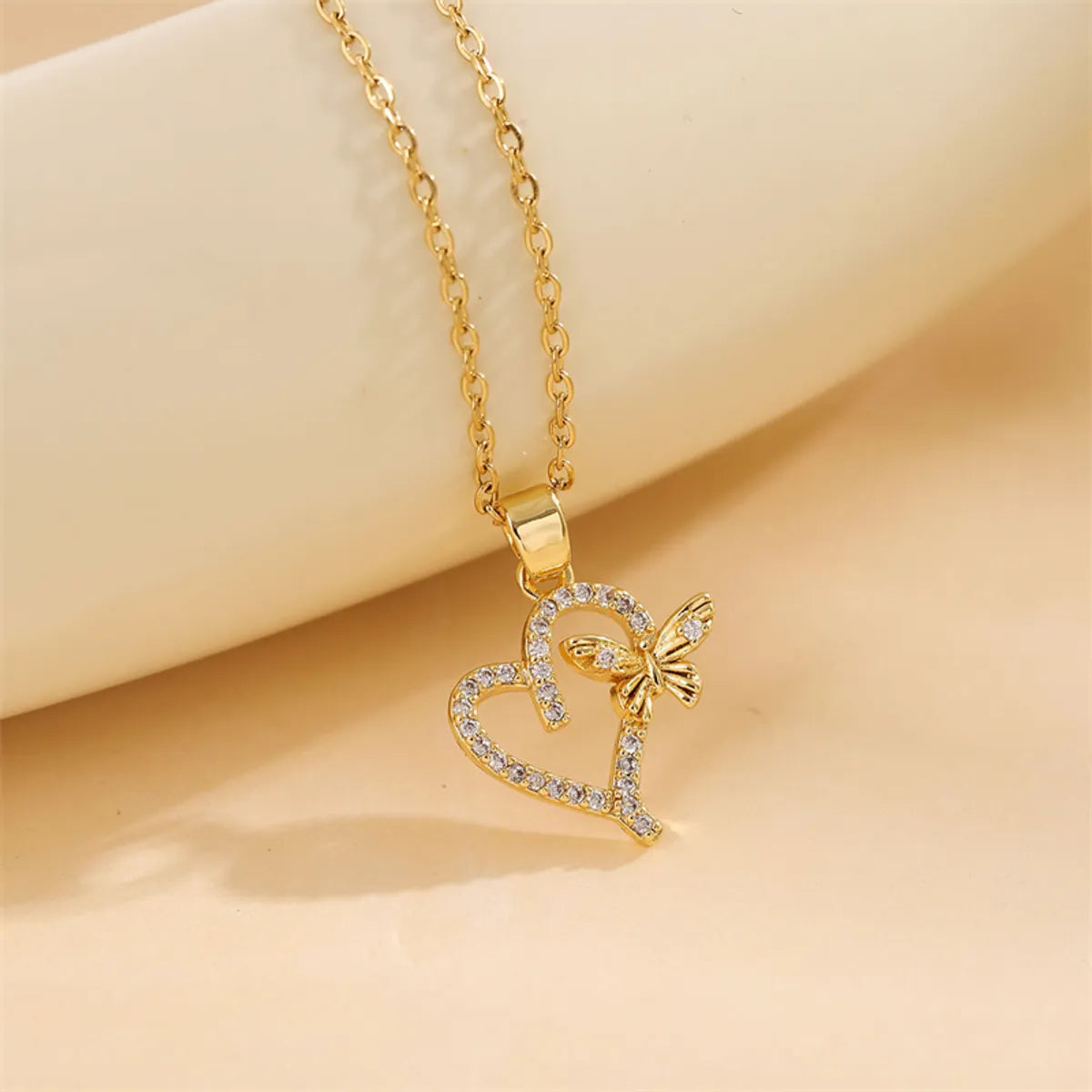 Simple Style Heart Shape Stainless Steel Titanium Steel Plating Zircon 18k Gold Plated Necklace