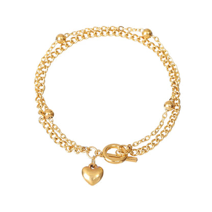 Simple Style Heart Shape 304 Stainless Steel 18K Gold Plated Bracelets In Bulk