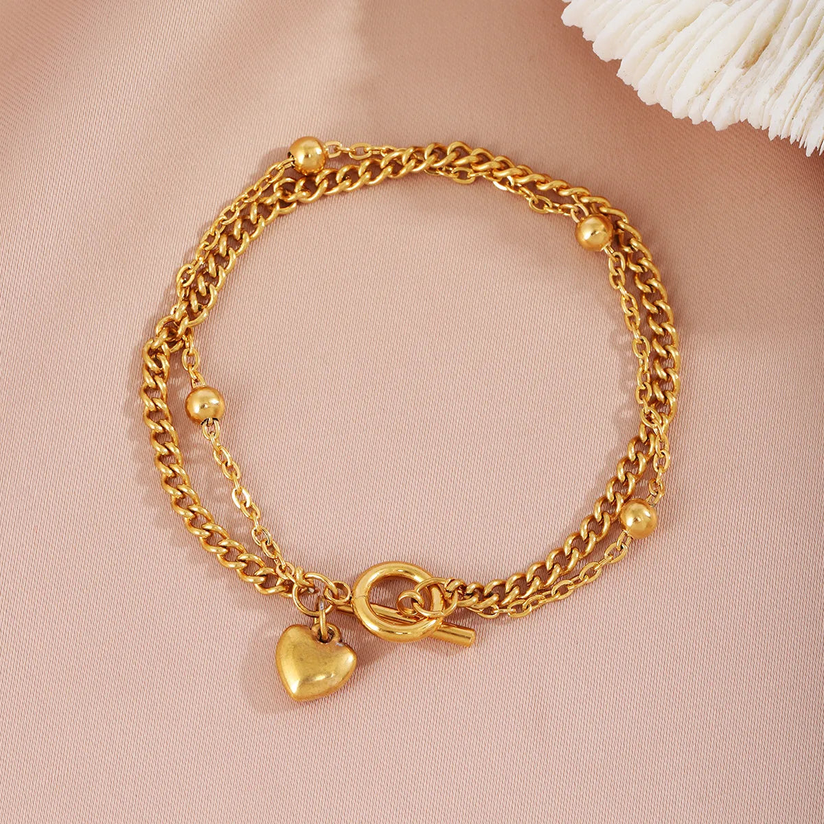 Simple Style Heart Shape 304 Stainless Steel 18K Gold Plated Bracelets In Bulk