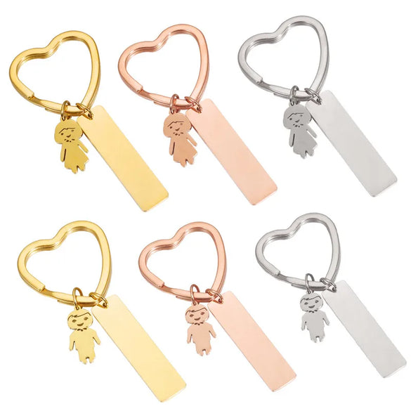 Simple Style Customization Laser Engraving Heart Shape Stainless Steel Unisex Bag Pendant Keychain