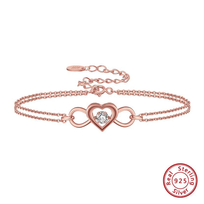 Simple Style Heart Shape Sterling Silver Inlay Gem Bracelets