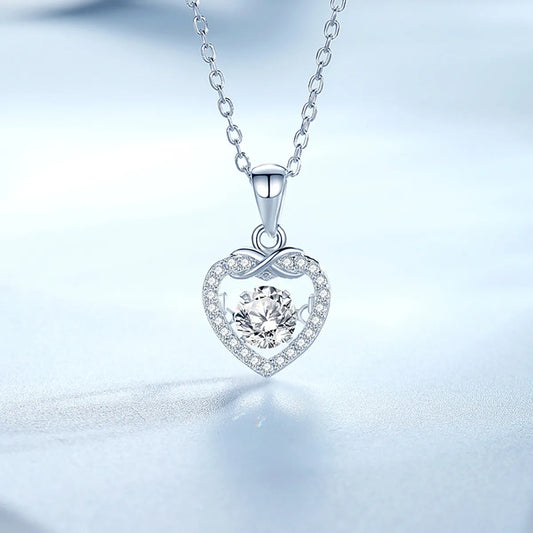 Simple Style Heart Shape Sterling Silver Inlay Moissanite Zircon Pendant Necklace