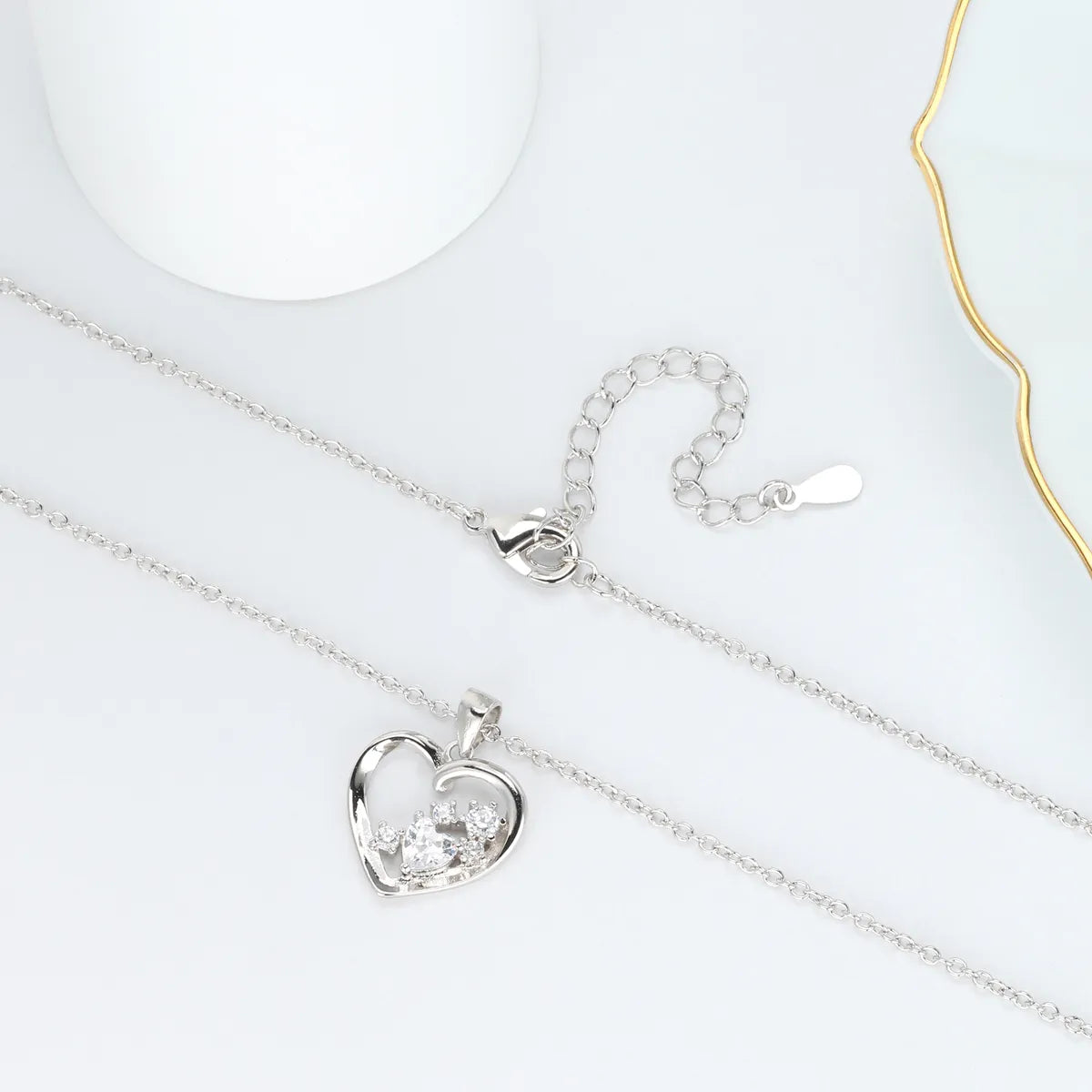 Simple Style Heart Shape Sterling Silver Inlay Rhinestones Pendant Necklace