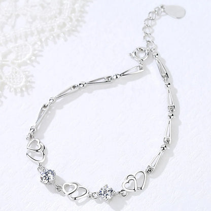 Simple Style Heart Shape Sterling Silver Inlay Zircon Bracelets