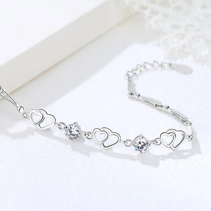 Simple Style Heart Shape Sterling Silver Inlay Zircon Bracelets