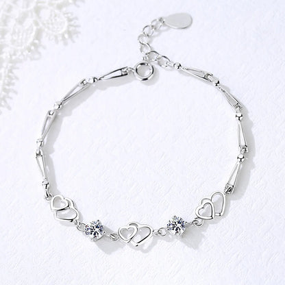 Simple Style Heart Shape Sterling Silver Inlay Zircon Bracelets