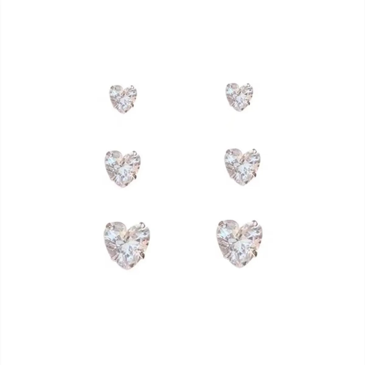 Simple Style Heart Shape Sterling Silver Inlay Zircon Ear Studs 1 Pair