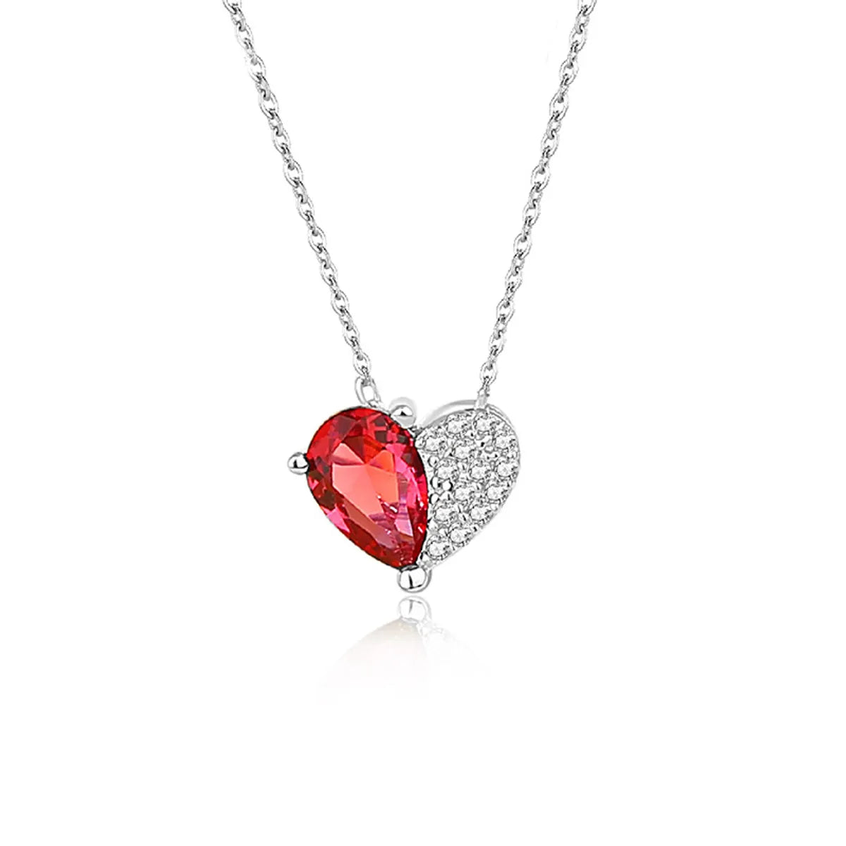 Simple Style Heart Shape Sterling Silver Inlay Zircon Pendant Necklace