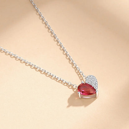 Simple Style Heart Shape Sterling Silver Inlay Zircon Pendant Necklace